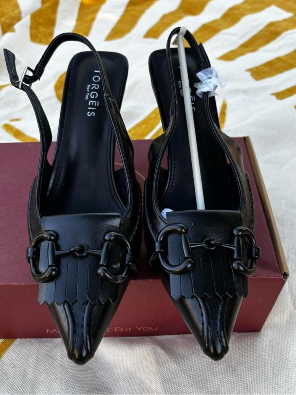 Black Pointed Slingback Mules with Decorative Horsebit